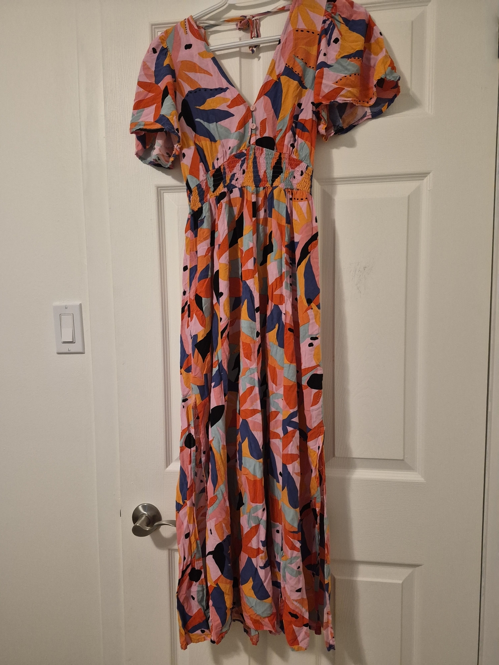 Vibrant Pink Multicolor Abstract Floral Maxi Dress